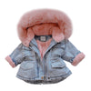 Image of Winter Baby Girl Denim Jacket Plus Velvet Real Fur