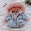 Image of Winter Baby Girl Denim Jacket Plus Velvet Real Fur