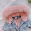 Image of Winter Baby Girl Denim Jacket Plus Velvet Real Fur