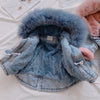 Image of Winter Baby Girl Denim Jacket Plus Velvet Real Fur